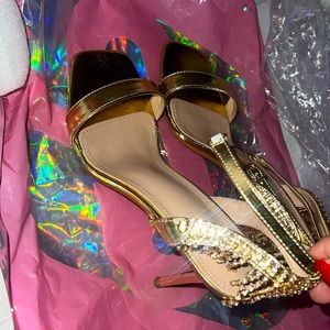 Gold fringe heels